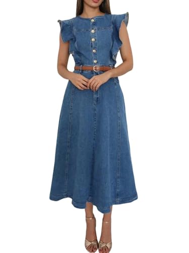 utcoco Denim Dress for Women 2025 Sleeveless Half Button